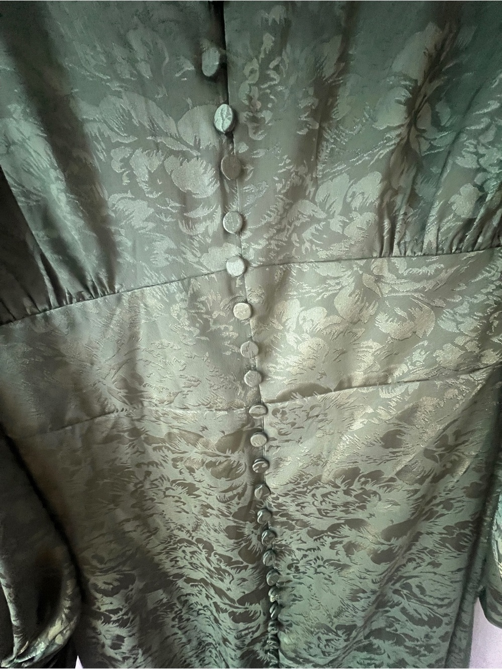 Eloquii Green Floral Jacquard Midi Skirt with Front Buttons - Picture 3 of 4